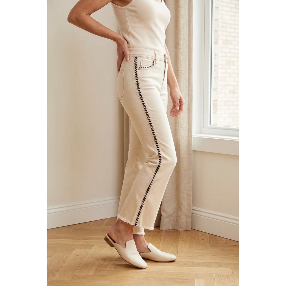 Liverpool Los Angeles Cream Colette Rope Trim Crop Flare Jeans Stretch
